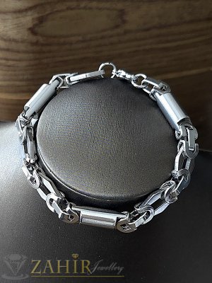  Уникално красива стоманена гривна с полирани цилиндри, нов дизайн плетка,4 налични дължини, широка 1 см, не променя цвета си - GS1488